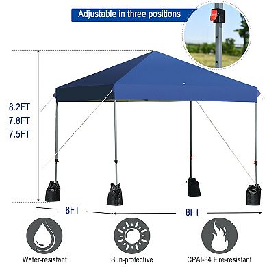 Gymax 8x8 FT Pop up Canopy Tent Shelter Wheeled Carry Bag 4 Canopy Sand Bag Blue