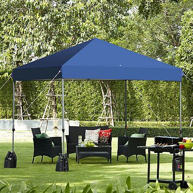 Gymax 8x8 FT Pop up Canopy Tent Shelter Wheeled Carry Bag 4 Canopy Sand Bag Blue