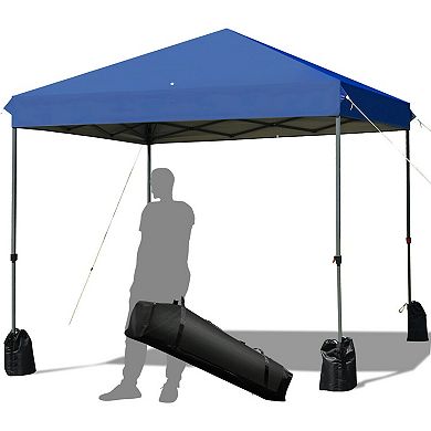 Gymax 8x8 FT Pop up Canopy Tent Shelter Wheeled Carry Bag 4 Canopy Sand Bag Blue