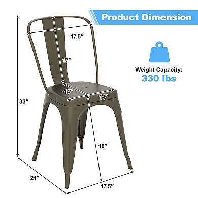 Gymax Metal Dining Chair High Back Bar Stools Set of 4 w/ X-shaped Frame Breathable Holes