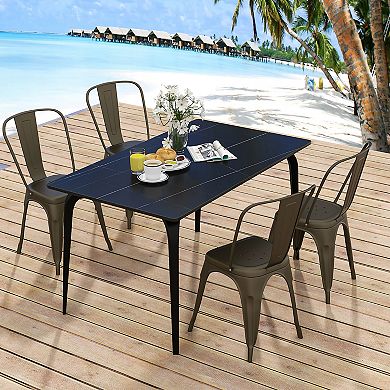Gymax Metal Dining Chair High Back Bar Stools Set of 4 w/ X-shaped Frame Breathable Holes