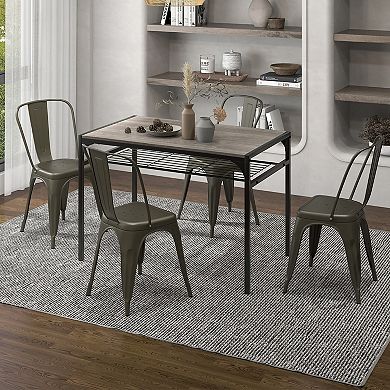 Gymax Metal Dining Chair High Back Bar Stools Set of 4 w/ X-shaped Frame Breathable Holes