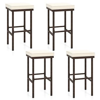Gymax Wicker Bar Stools Set of 4 w/ Removable Seat Cushions Footrest Support