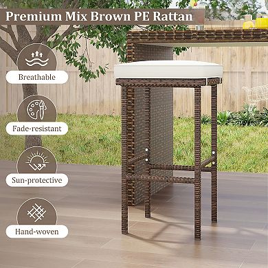 Gymax Wicker Bar Stools Set of 4 w/ Removable Seat Cushions Footrest Support