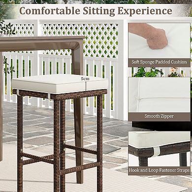 Gymax Wicker Bar Stools Set of 4 w/ Removable Seat Cushions Footrest Support