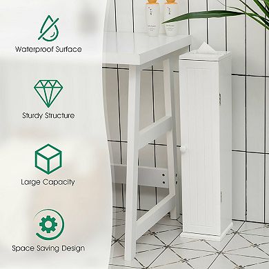 Gymax Toilet Tissue Storage Tower Bathroom Storage Floor Cabinet w/ 4 Shelves