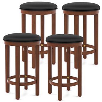 Gymax Upholstered Bar Stool Set of 4 Counter Height Bar Chairs w/ Padded Cushion