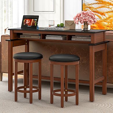 Gymax Upholstered Bar Stool Set of 4 Counter Height Bar Chairs w/ Padded Cushion