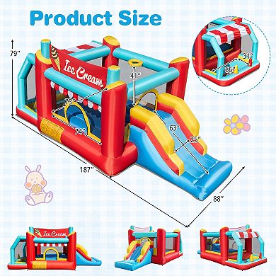 Gymax Inflatable Bounce House 5-in-1 Ice Cream Jumping Castle w/ 480W Blower
