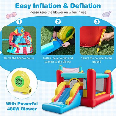 Gymax Inflatable Bounce House 5-in-1 Ice Cream Jumping Castle w/ 480W Blower