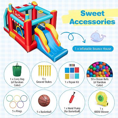Gymax Inflatable Bounce House 5-in-1 Ice Cream Jumping Castle w/ 480W Blower