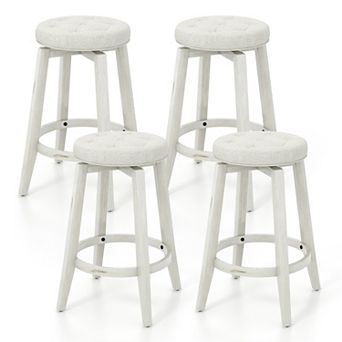 Gymax Set of 4 Swivel Bar Stools Counter Height Upholstered Seats Rubber Wood Frame