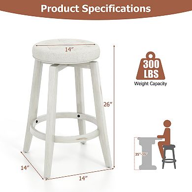 Gymax Set of 4 Swivel Bar Stools Counter Height Upholstered Seats Rubber Wood Frame