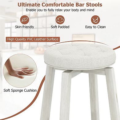 Gymax Set of 4 Swivel Bar Stools Counter Height Upholstered Seats Rubber Wood Frame