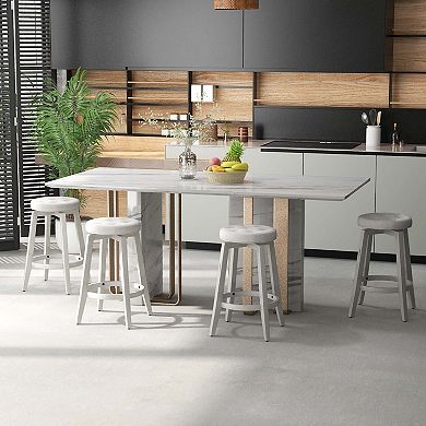 Gymax Set of 4 Swivel Bar Stools Counter Height Upholstered Seats Rubber Wood Frame