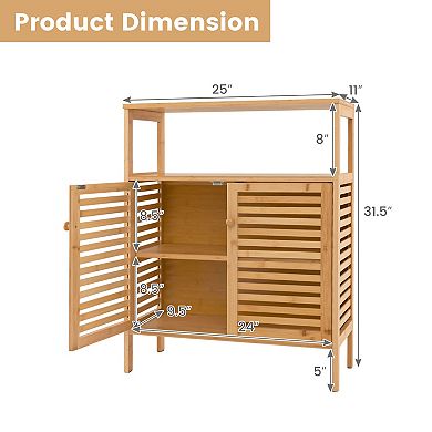 Gymax Bathroom Floor Cabinet Freestanding Bamboo Storage Organizer w/ Double Shutter Doors