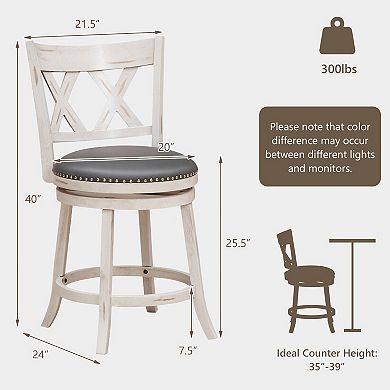 Gymax Swivel Bar Stools Set of 4 Solid Wood Stools w/ X-shaped Backrests