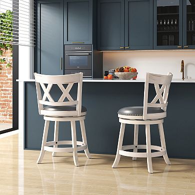 Gymax Swivel Bar Stools Set of 4 Solid Wood Stools w/ X-shaped Backrests