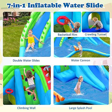 Gymax Crocodile Inflatable Water Slide Park Kids Bounce House w/ Dual Slides Without Blower