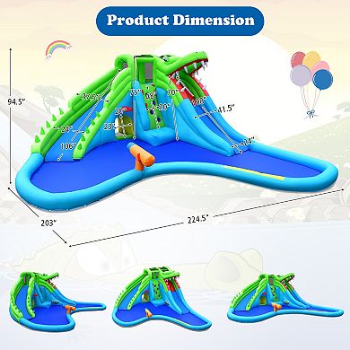 Gymax Crocodile Inflatable Water Slide Park Kids Bounce House w/ Dual Slides Without Blower