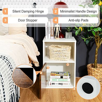 Gymax Set of 2 Nightstands Side End Table Storage Cabinet Shelf Living Room White