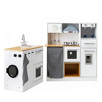 Gymax Kids 2 pc Kitchen Play Set Pretend Chef Toy Set w/ Range Hood & Stove Burner