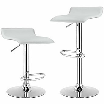 Gymax Set of 2 PU Leather Swivel Bar Stool Adjustable Kitchen Counter Bar Chairs
