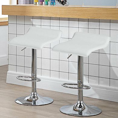 Gymax Set of 2 PU Leather Swivel Bar Stool Adjustable Kitchen Counter Bar Chairs