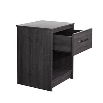 Gymax Nightstand with Drawer Storage Shelf Wooden End Side Table Bedroom Black