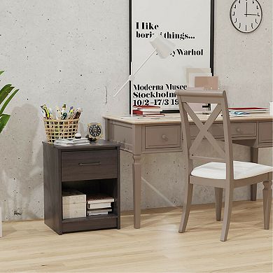 Gymax Nightstand with Drawer Storage Shelf Wooden End Side Table Bedroom Black