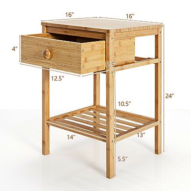 Gymax Bamboo Nightstand Natural Side End Table w/Drawer for Living Room Bedroom