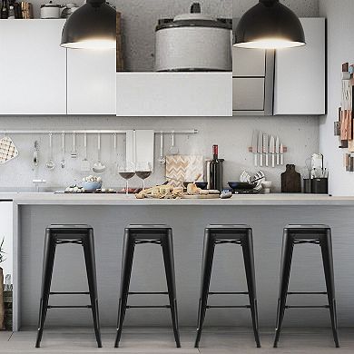 Gymax Set of 4 Stackable Backless Metal Bar Stools w/ Footrest for Kitchen