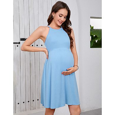 Maternity Casual Dress Halter Neck Sleeveless Pregnant Clothes