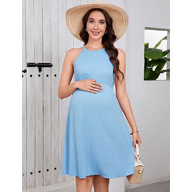 Maternity Casual Dress Halter Neck Sleeveless Pregnant Clothes
