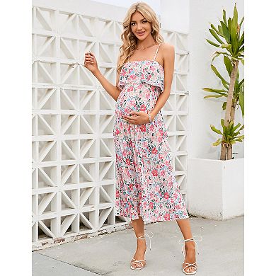 Women's Ruffle Off The Shoulder Floral Loose Maxi Dress