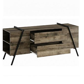 Modern TV Stand w/2 Drawers,Adjustable Shelves,U-Shaped Metal Legs, Farmhouse Entertainment Center