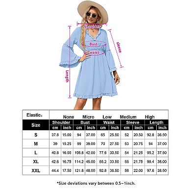 Women Bell Sleeve Ruffled Trim V Neck Dress