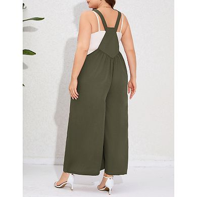 Women's Plus Size Overalls Wide Leg Adjustable Spaghetti Strap Stretchy Long Pants with Pockets