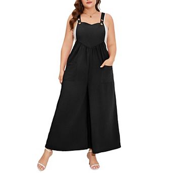Women's Plus Size Overalls Wide Leg Adjustable Spaghetti Strap Stretchy Long Pants with Pockets