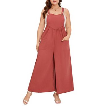 Women's Plus Size Overalls Wide Leg Adjustable Spaghetti Strap Stretchy Long Pants with Pockets