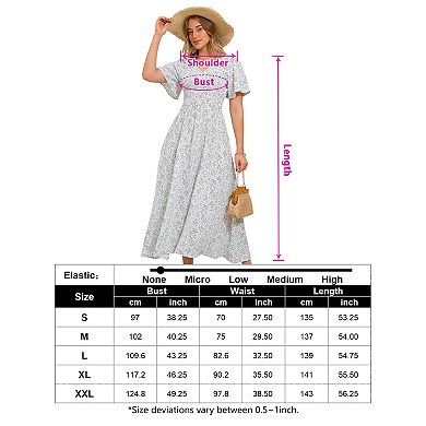 Women's Floral Maxi Dress V Neck Short Sleeve Slit Sundress