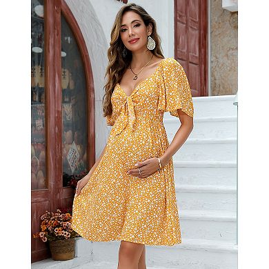 Women Casual Sweetheart Neck Maternity Flowy Mini Dresses