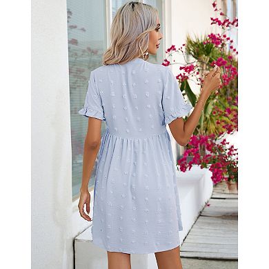 Women Maternity Casual Swiss Dot Button Down Mini Dress with Pocket