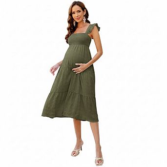 Women Casual Ruffle Strap Dress Midi Flowy A Line Sundress