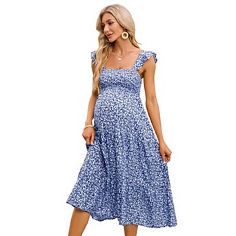Women Casual Ruffle Strap Dress Midi Flowy A Line Sundress