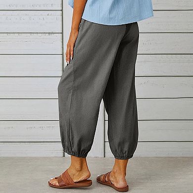 Loose Cotton and Linen Cropped Women's Pants