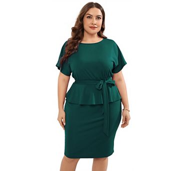 Plus Size Dress for Women Business Bodycon Short Sleeve Midi Dress with Belt