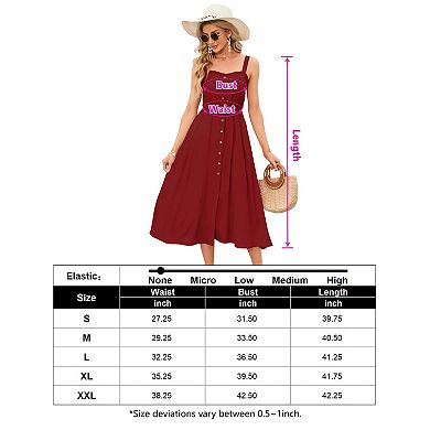 Women Sleeveless Strap Dress Button Down Sundress with Pockets