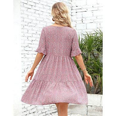 Maternity Floral V Neck Ruffle Sleeve Loose Fit Dress