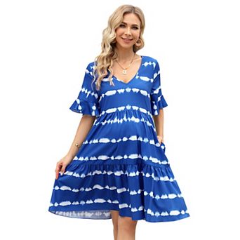 Maternity Floral V Neck Ruffle Sleeve Loose Fit Dress